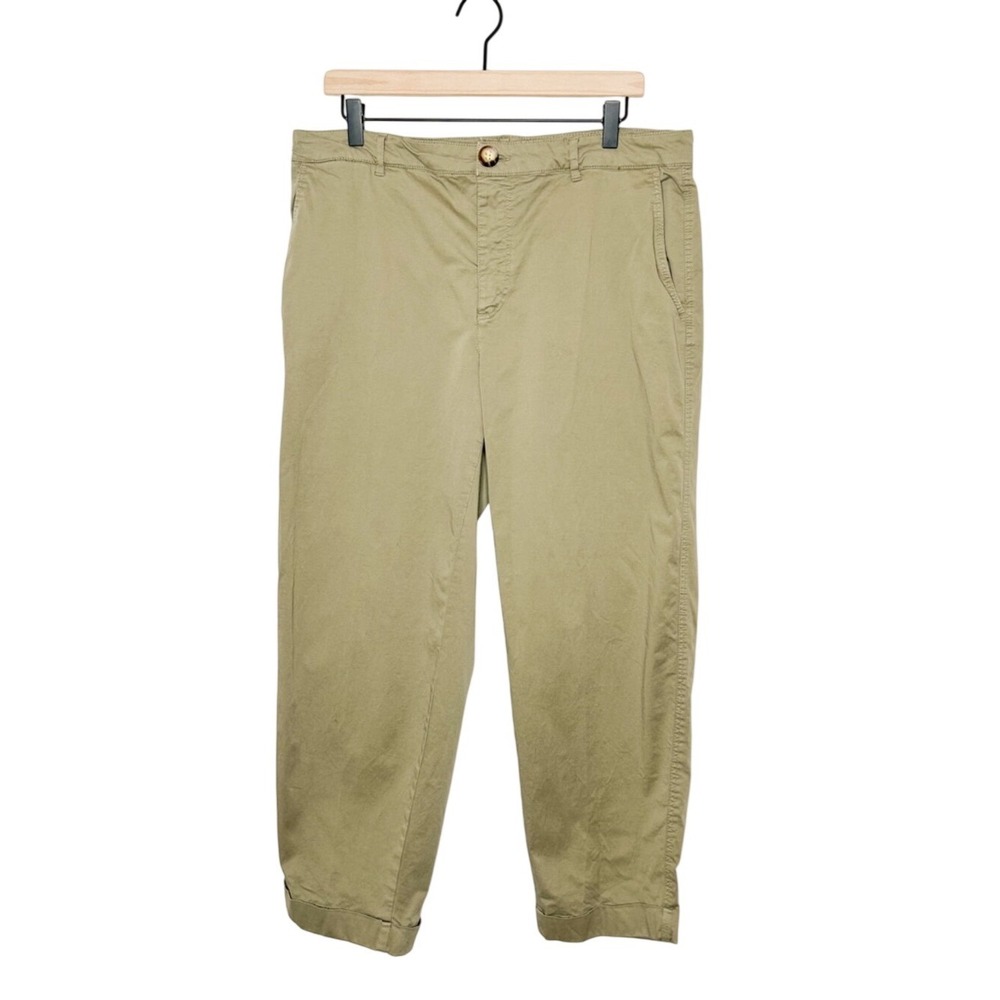 Zara Women's Neutral Olive Green Cuffed Straight Leg Pants‎ 12